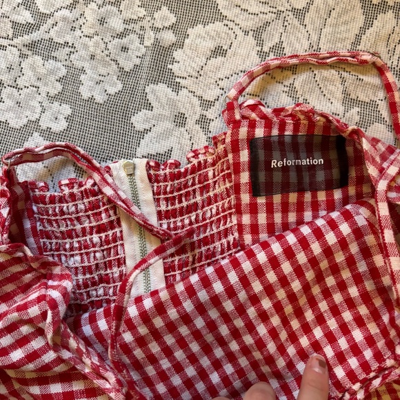 Reformation Red Gingham Linen Dress - Picture 2 of 6